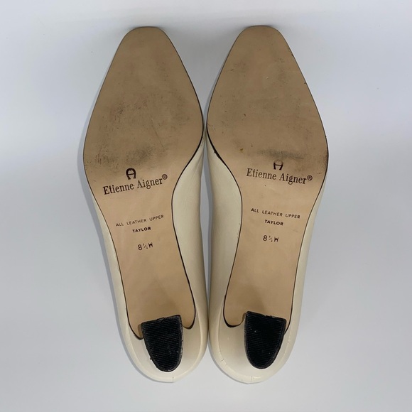 Vtg Etienne Aigner Leather Spain Taylor Classic Pumps Sz 8.5W Cream Block Heel - Picture 12 of 14